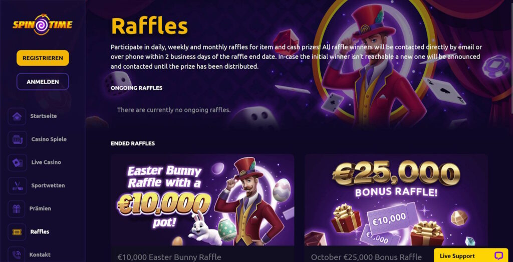 spintime casino raffles