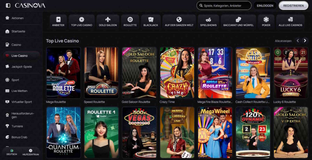 Casinova Casino Live Dealer Spiele